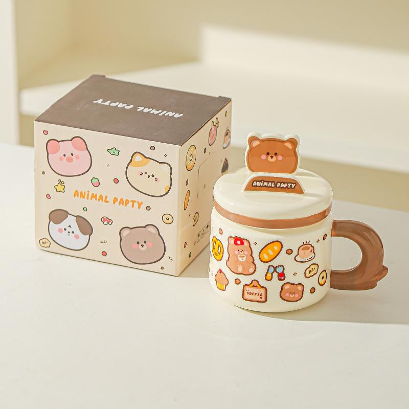 Cute Cartoon Cute Pet Doodle Animal Mug Office High value Water Cup Mobile Phone Stand Student Ceramic Cup