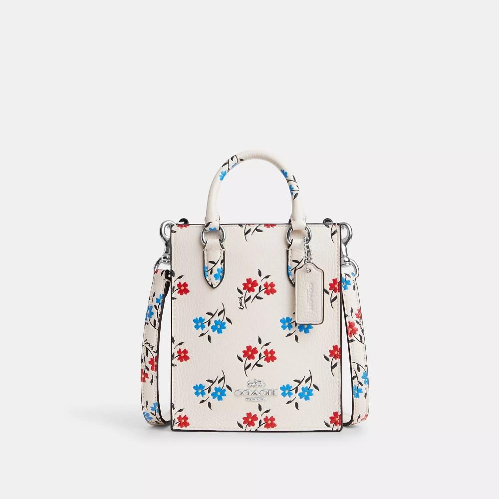 

Coach North South Mini Tote With Floral Print silver chalk multi