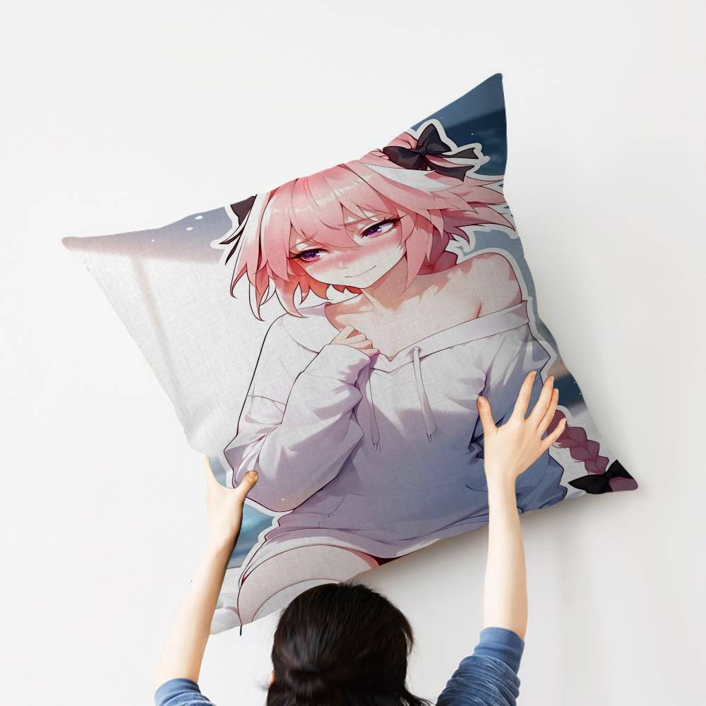 A-Astolfo Pink Cute Anime Girl Maple Design Cushion Cover Happy Autumn Harvest decor Holiday Decorati Pillow Cover