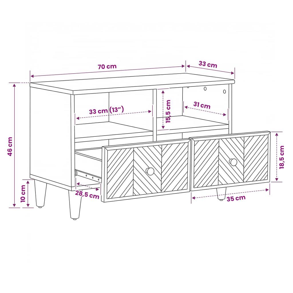 Storage Cabinet In Brown 70 X 33.5 X 46 Cm Solid Mango Wood
