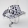 Western Cowboy Hat With Rhinestone Tassel Wide Brim Cow Print For Party Stage Performance