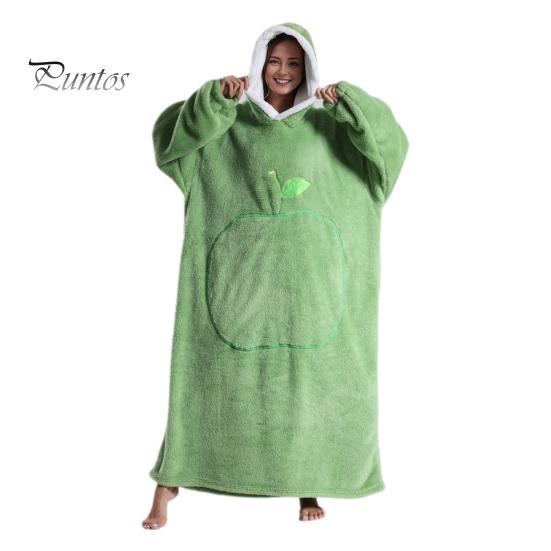 

Зимний носимый халат-одеяло с большим карманом, толстый двухсторонний флис, свободные длинные рукава, пижама, сохраняющая тепло, полная защита, домашний ленивый рукав зелёный