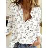 Women'S Cartoon Print Single-Button Casual Long Sleeve Shirt