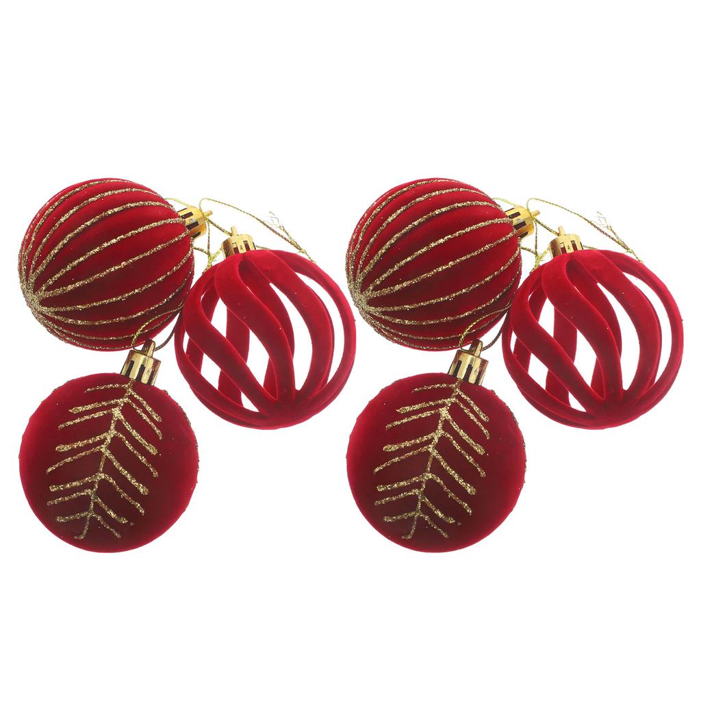 6Pcs Christmas Tree Hanging Ornaments Flocking Ball Pendant Festive Xmas Decor for Tree Home Party Hotel Mall Reusable