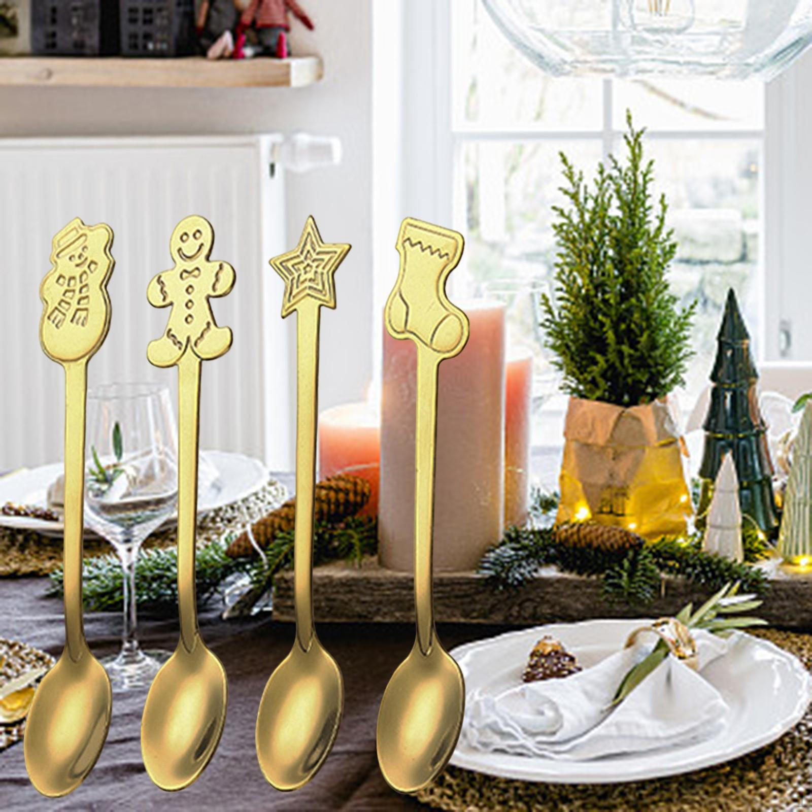 4 Pieces Christmas Coffee Spoons Ice Cream Spoon Tableware Kitchen Cutlery Small Mini for Option 2
