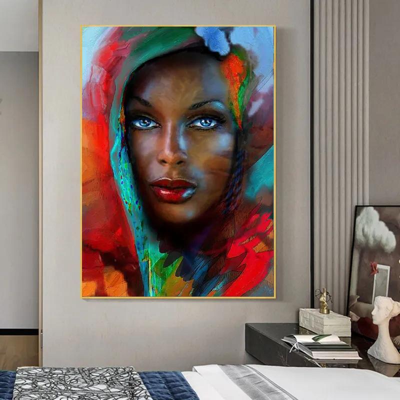 

Голубые глаза Абстрактная африканская женщина Искусство Холст Картины на стене Художественные плакаты и принты Черная женщина Художественная картина Домашний декор