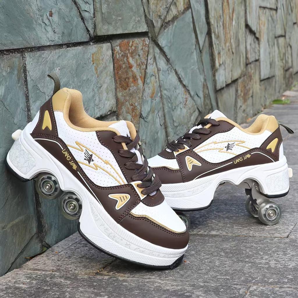 2025 Deform Wheel Skates Roller Skate Shoes Runaway Sneakers With 4-Wheel Casual Deformation Parkour Adult Children Rounds Walk