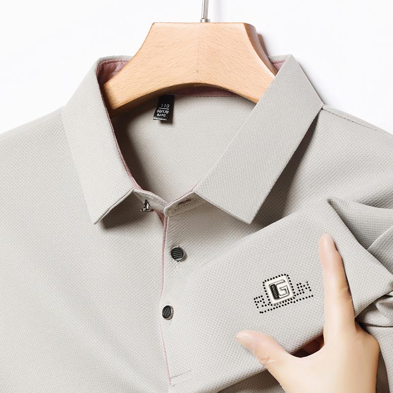 Men's Business Casual Short Sleeved Shirt with Badge Solid Color Polo Shirt Fashionable Breathable Comfortable Versatile Top