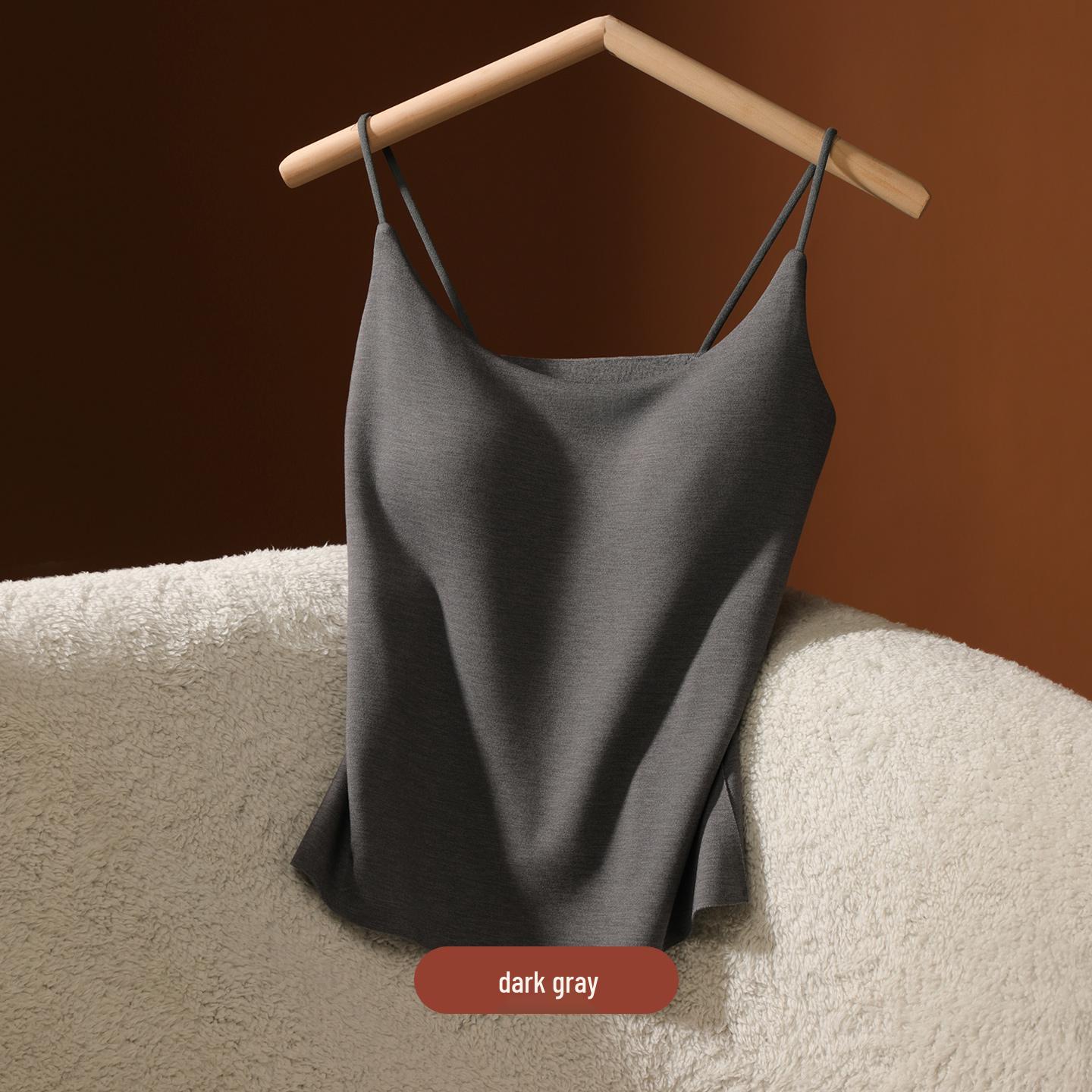 

Women s Fleece-Lined Camisole Vest: Thermal, Padded, Bra-Free, Elegant Back, Wearable Outside or as Winter Base Layer. M (40-50 kg) темно-серого