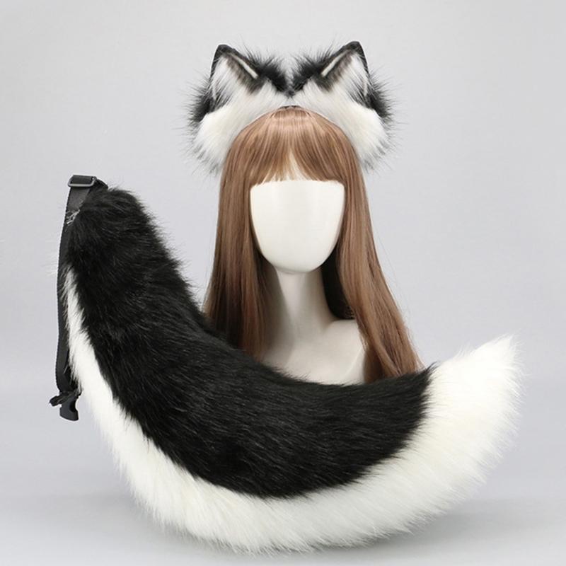 Foxes Wolf Ears Headband Faux Furs Tail Halloween Cosplay Party Costume Accessories Gumiho Costume for Women Men Gifts