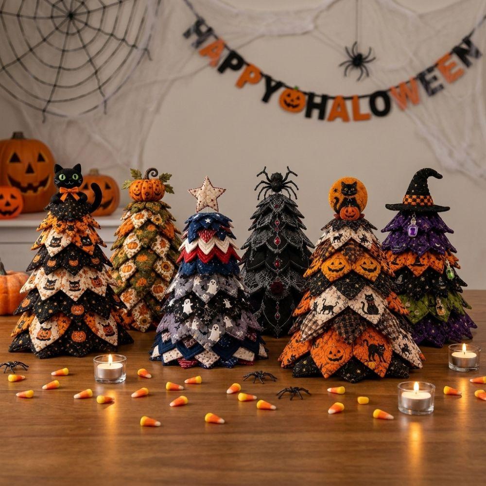 Pumpkin Ghost Quilted Christmas Tree Kit Black Cat Spider Hand Sewing Festival Tree Fall Harvest