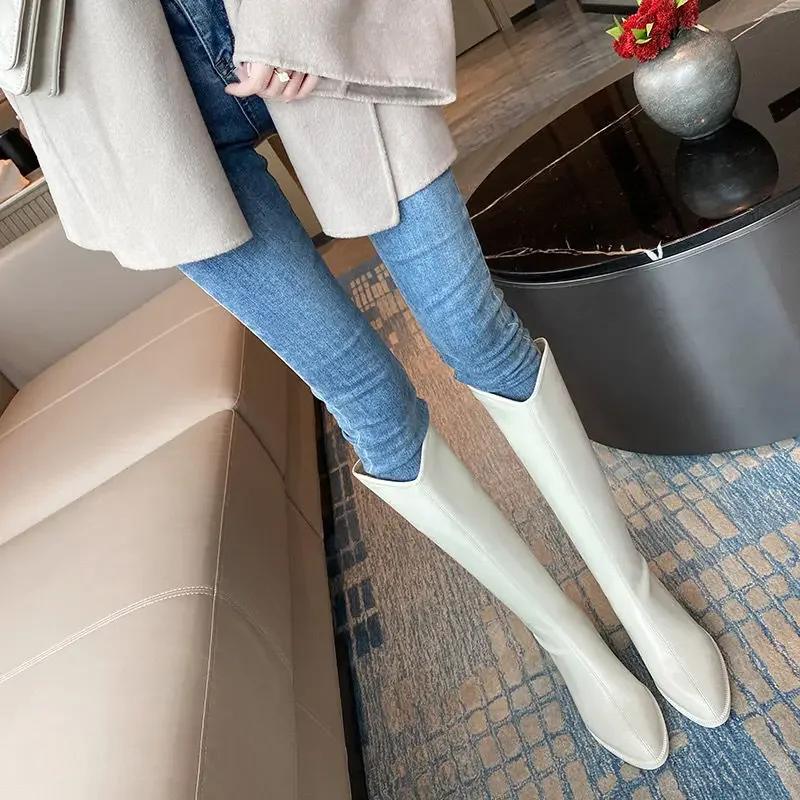 

Fashion Knee High Shaft Shoes Woman Waterproof Pointed Toe Black Large Size Warm Spring Autumn Long Boots for Women Fashion 2024 Hot New 35