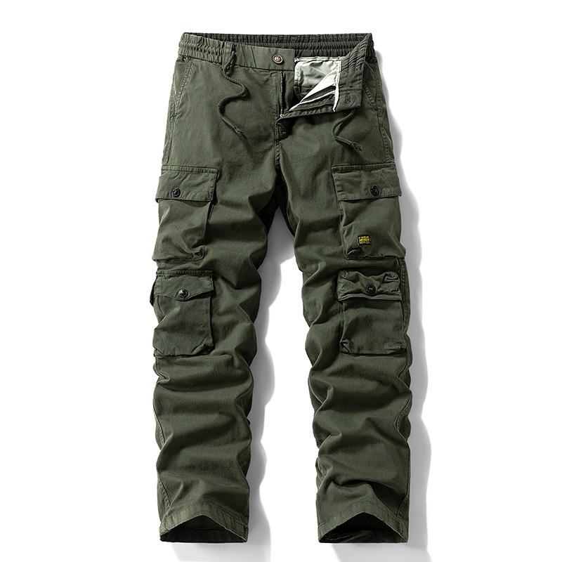 Men's Summer Men's Retro Overalls Washed Cotton Multi-bag Straight Solid Color Leggings Casual Pants