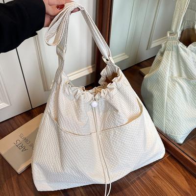 2025 New Large-capacity Simple Nylon Cloth Drawstring Pleated Shoulder Bag Travel Leisure Messenger Bucket Bag