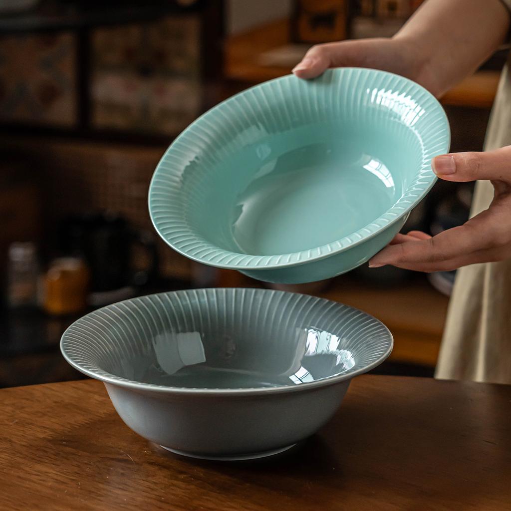 Retro Striped Bowl High Value Ceramic Tableware Bowl Noodle Bowl Salad Bowl Household Large Vegetable Bowl Soup Bowl Large Bowl
