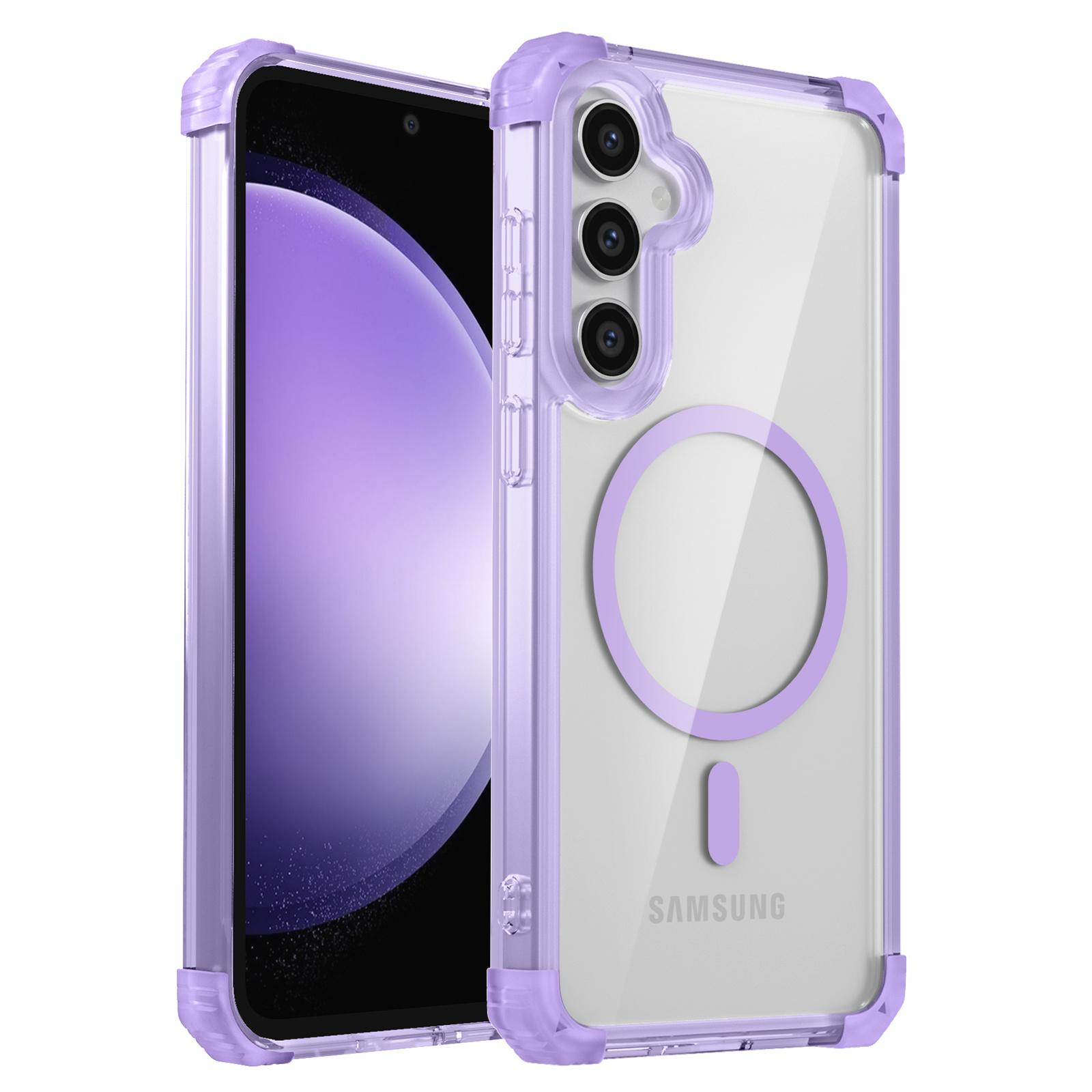 

For Samsung Galaxy S23 FE Magnetic Case TPU+PC Clear Phone Cover with Thickened Corners Transparent Purple