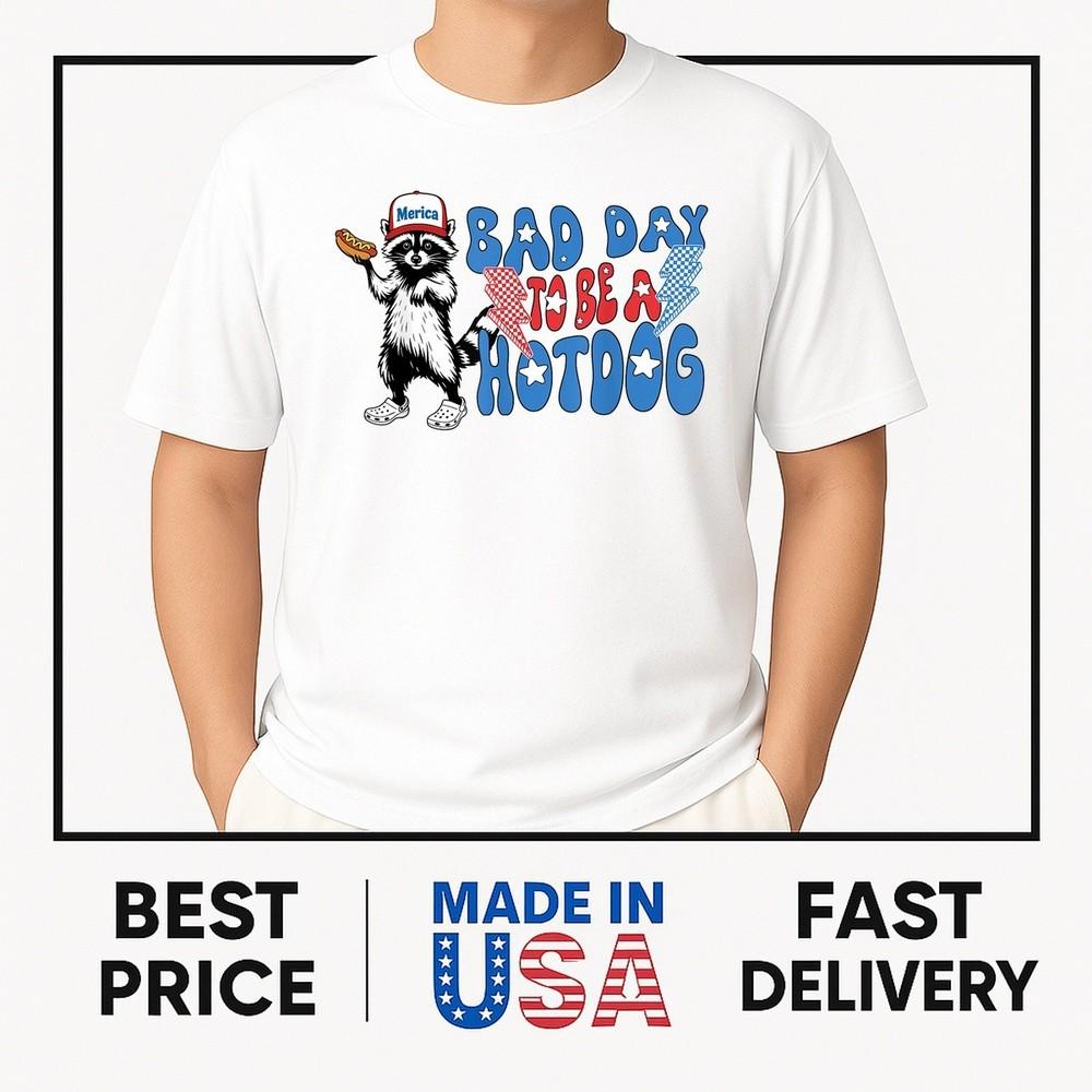 Bad Day To Be A Hot Dog Funny Raccoon Feral 4th Of July T-Shirt ON TREND Unisex T-Shirt XXXL