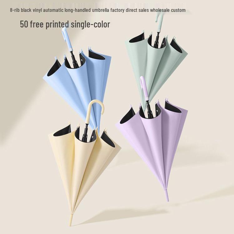 Custom Logo Automatic Umbrella with Straight and Curved Handles – Black UV Protection for Sun and Rain