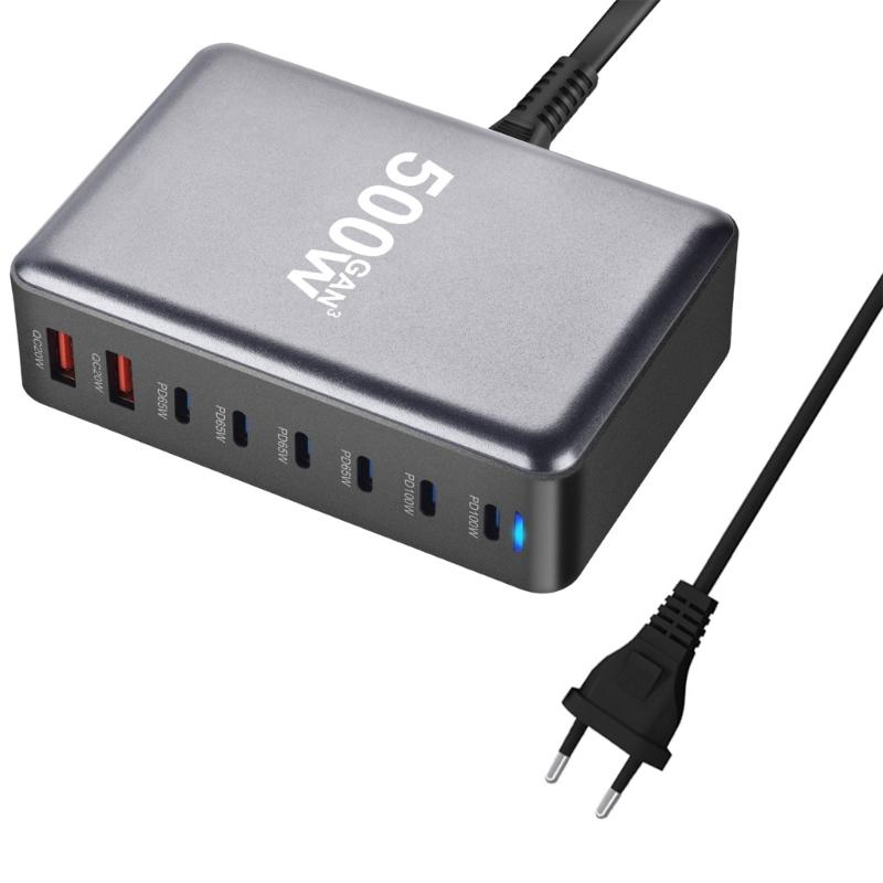 500W Desktop GaNs Chargers 6 USB C 2 USB A Charging Station Desktop Mutliport for Fast Chargers Laptop Power Adapter