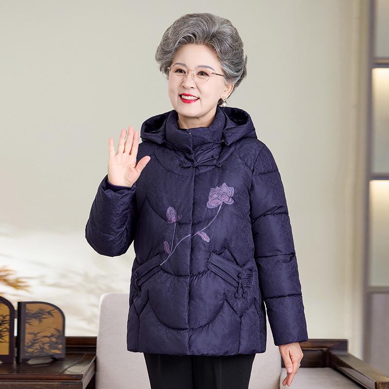 

Plus-Velvet Hooded Cotton Jacket for Elderly Women - Warm Winter Coat for Moms & Grandmas 2XL (suggested weight 52.5-60 kg) синій