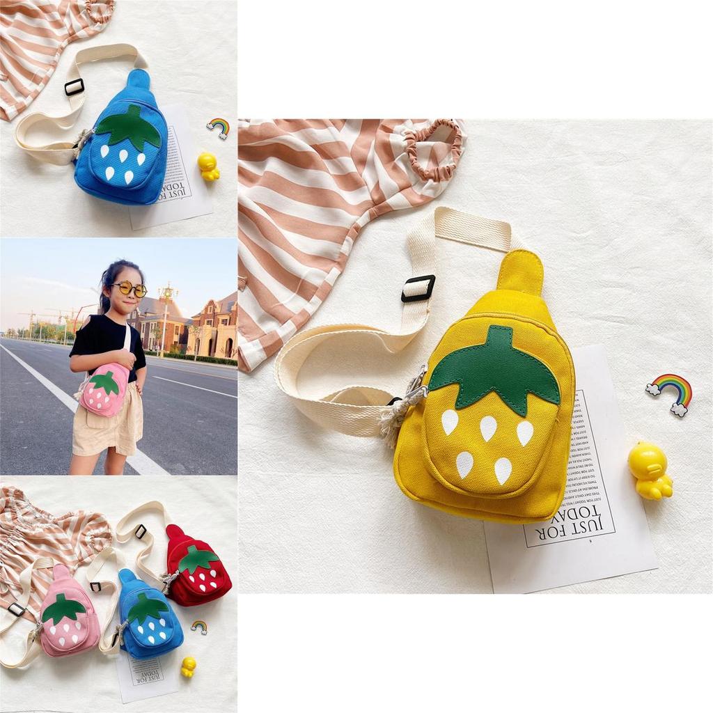 Strawberry Children Cartoon Canvas Mini Backpack With Zipper Pocket For Daily Use And Playtime