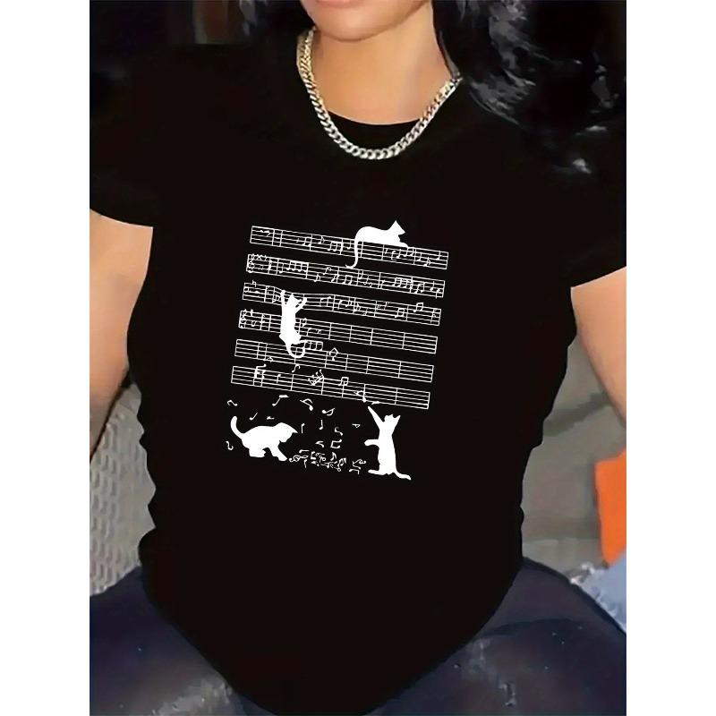 

European sizes Lightweight And Durable Black And White T-Shirt Featuring a Design of Musical Cats, Perfect for Casual Wear at for home 4XL чорний