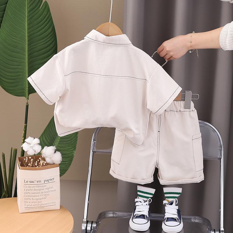 Kids Boy Summer Clothes Solid Worker Wear Children Clothing Boy Short Sleeve Cartoon T-Shirts Short Pants Tracksuit Suit Set