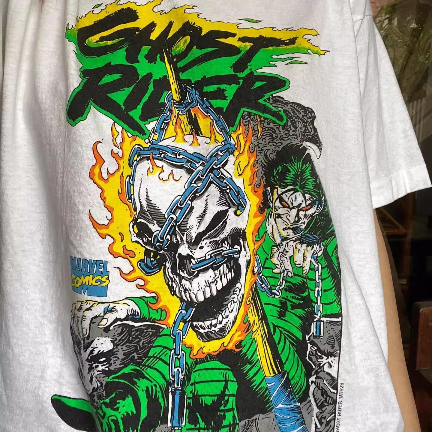 

Малые хорошие вещи! Любители ветра Цяньси! Футболка с коротким рукавом Ghost Rider Flame Skull Свободная футболка с коротким рукавом 4XL