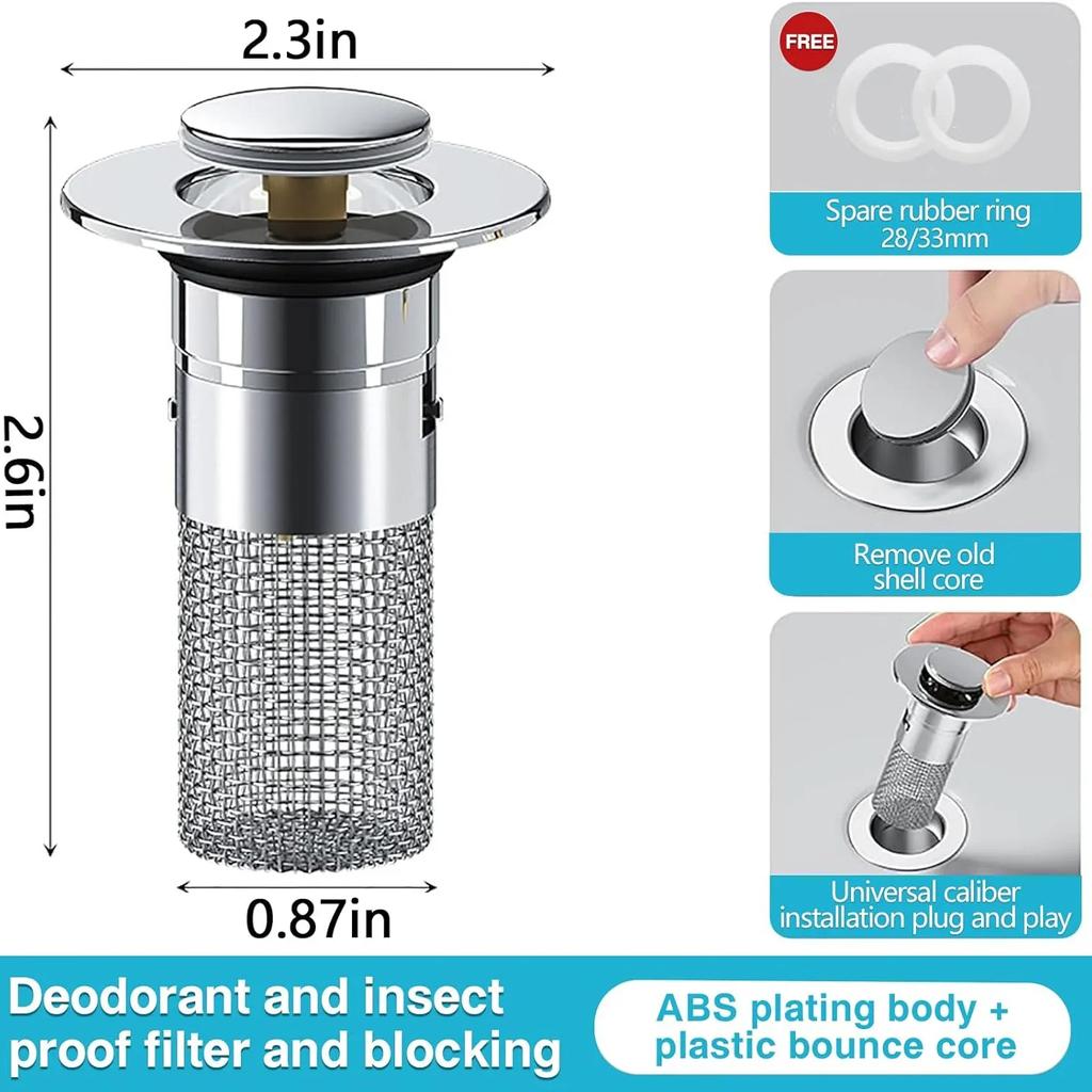 Stainless Steel Floor Drain Filter Washbasin Plug Anti Odor Pop-Up Bounce Core Basin Stopper Hair Catcher Shower Sink Strainer