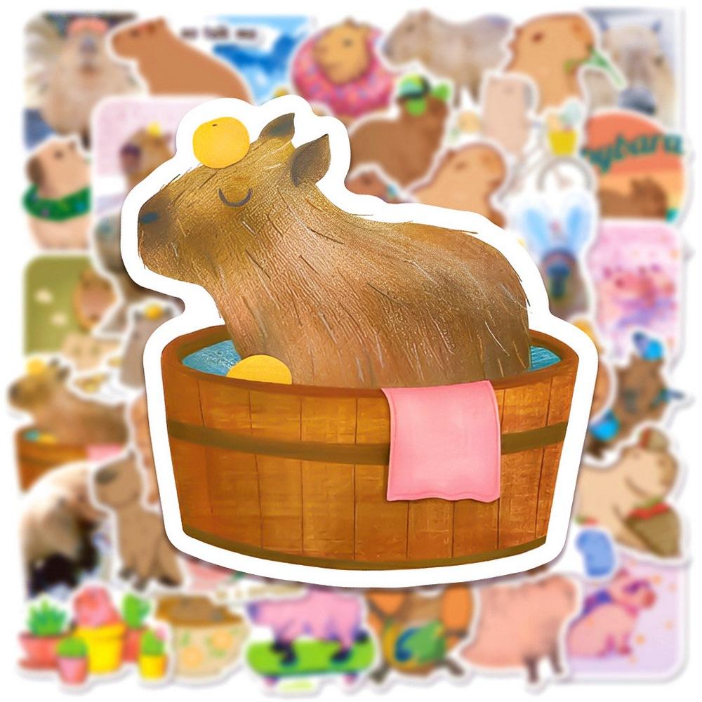 50Pcs Cute Capybara Stickers Notebook Laptop Phone Luggage Skateboard Car Bike Cartoon Brown Animals Sticker For Kids Toy