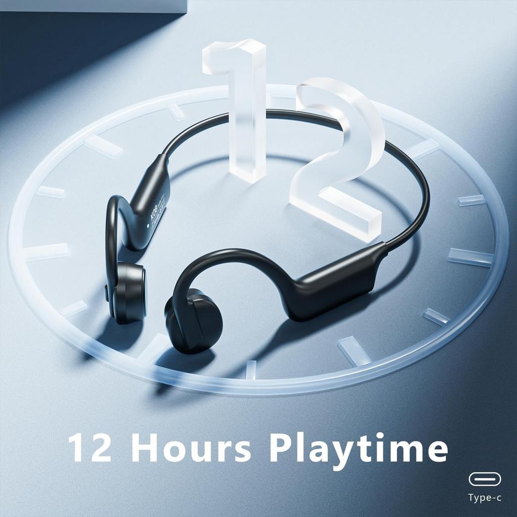 Bluetooth Bone Conduction Open Ear Headphones, 2025 New Bluetooth 5.3 Wireless Sports Earbuds with Mic, 12HRS Playtime IPX5 Waterproof Earphones for