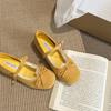 2025 Women's Fashion Single Shoes Spring New Round Head Shallow Mouth Bow Lace Metal Buckle Soft Sole Non-slip Flat Shoes