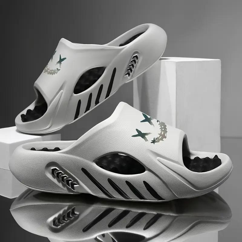 Übergröße Herren Bequeme EVA Hausschuhe, Stilvoller Farbblock Offene Zehen Atmungsaktiv Klobig Rutschfest Langlebig Geruchshemmend Tägliches Schuhwerk