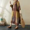 Summer New Temperament Literary Retro Printed Lapel Loose Large Size Vacation Dresses