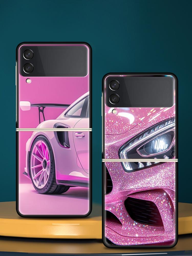 Fashion Pink Car Pattern Hard PC Phone Case For Samsung Galaxy Z Flip 7 6 5 4 Black Cover For Galaxy Z Flip 3 Foldable Shell Bag