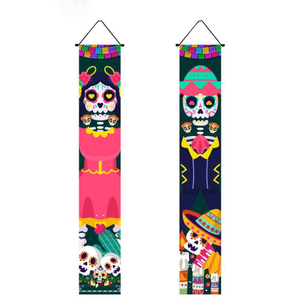 1 Pair Mexican Day of The Dead Decoration Outdoor Mexican Halloween Banner Porch Sign DIY Party Skull Welcome Hanging Door Decor