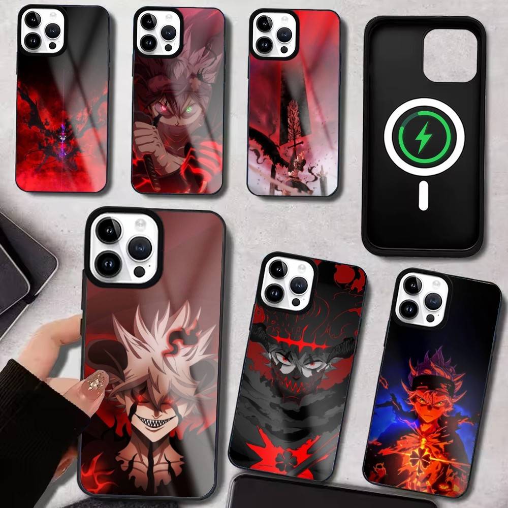 B-Black C-Clover Asta Phone Case For IPhone17 16 15 14 13 12 11 Plus Pro Max Plus Wireless Charger Cover Funda