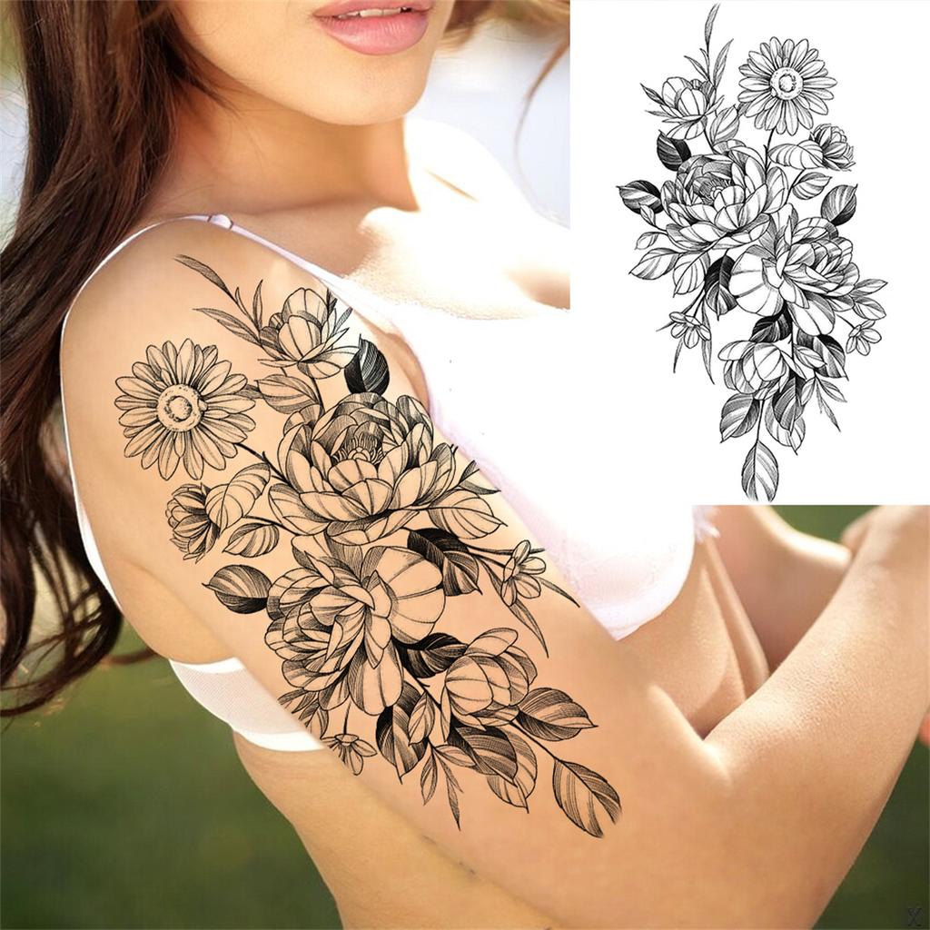 Realistic Sexy Peony Tattoos Temporary Women Adult Flower Arm Tattoos Sticker Waterproof Fake Floral Bloosom Body Leg Art Tatoos