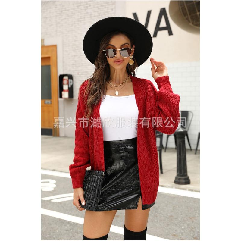 Women S V Neck Knitted Cardigan Long Sleeve Solid Color Loose Fit Sweater
