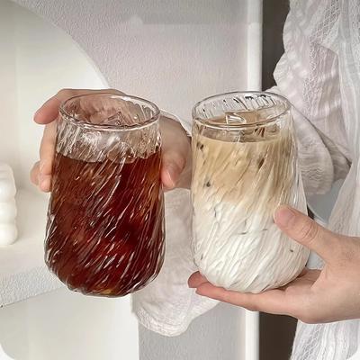 Striped Glass Tumbler 400ML Capacity Hot Cold Drink Cup For Coffee Milk Juice Dishwasher Safe Modern Cafe Style Home Drinkware