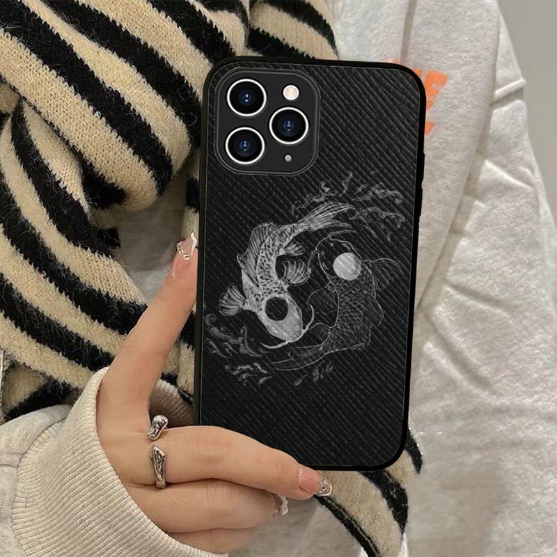 Chinese Koi Fishes Phone Case Hard Leather Case for iPhone 11 12 13 Mini Pro Max 8 7 Plus SE 2020 X XR XS Coque