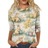 Women's Fashionable Casual Three-quarter Sleeve Easter Print Round Neck Pullover Top