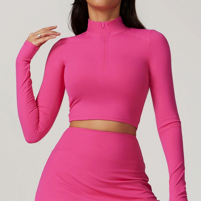 

Stand Collar Half Zip Yoga Clothes Coat Women s Spring & Fall Running Top Tight Quick-Drying Long Sleeves Workout Clothes Outwear Magenta XL