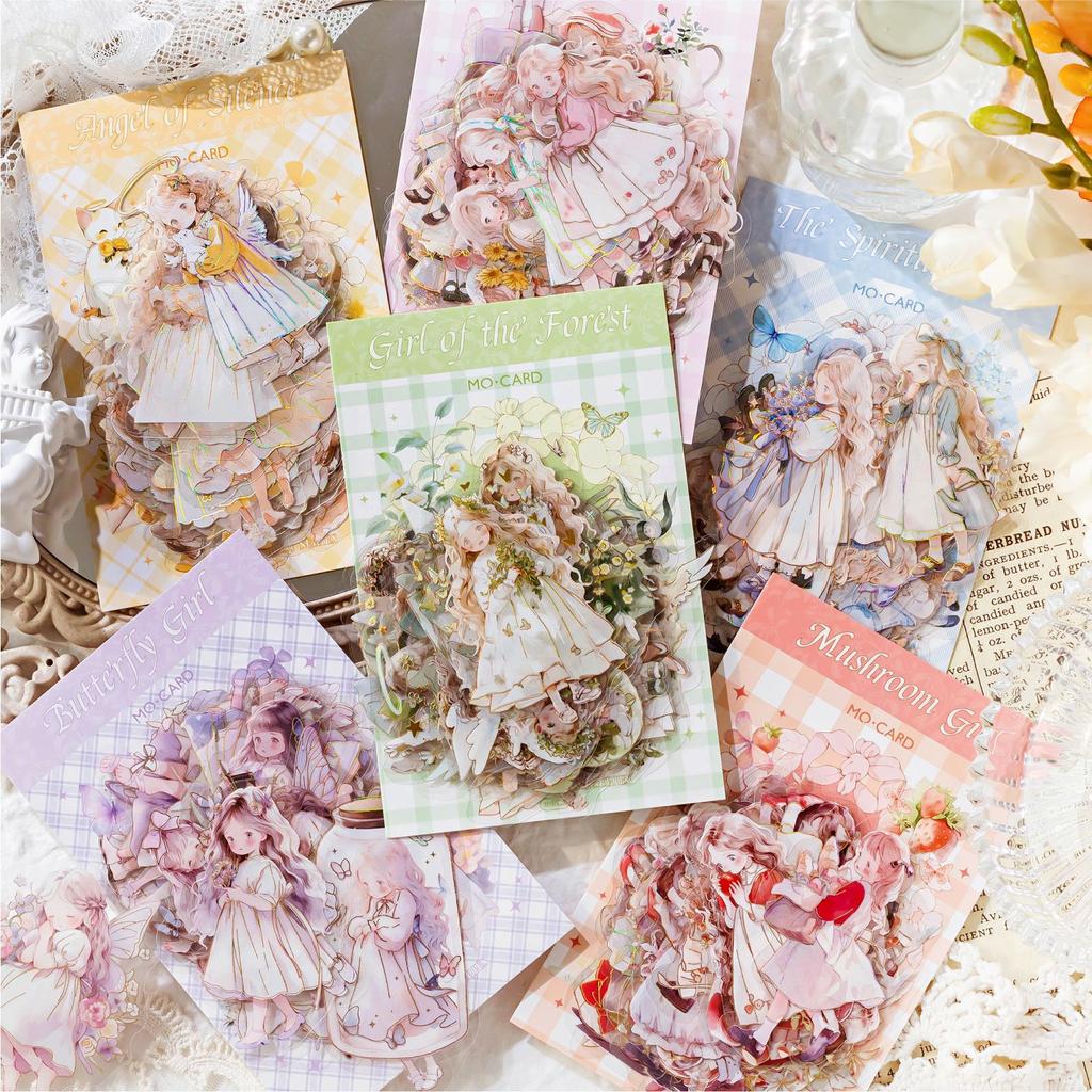 30 Pcs Fairy Tale Forest Girl Character Theme Hot Stamping Three-dimensional PET Sticker Bag Scrapbooking Accessories