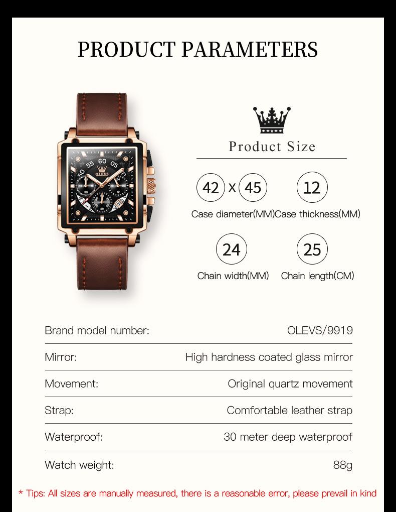 New Olevs 9919 Stone Gifts Waterproof Digital Sports Luxury Genuine Leather Strap Watches Men Wrist Men Japan Quartz Watch