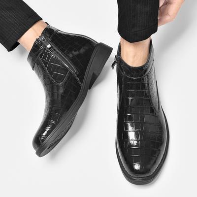 Modische Business-Lederstiefel mit seitlichem Reißverschluss für Herren, hochwertige Gummisohlen, bequeme Chelsea-Stiefel, Winterplüsch, warme High-Top-Stiefel