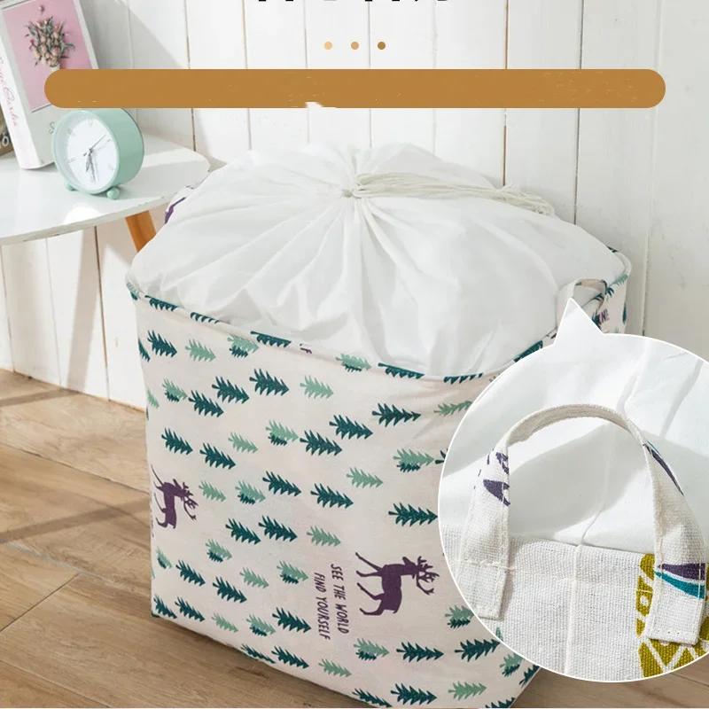 Printed Storage Laundry Basket Waterproof, Dust-proof Cotton and Linen, Hamper Socks, Clothes Bucket, Organizer Pouch, Household
