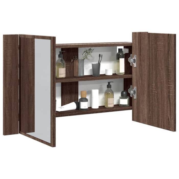 VidaXL Armoire à Miroir à LED de Bain, Placard avec 2 Étagères, Meuble de Rangement, Organisateur de Toilette, Moderne, 834953