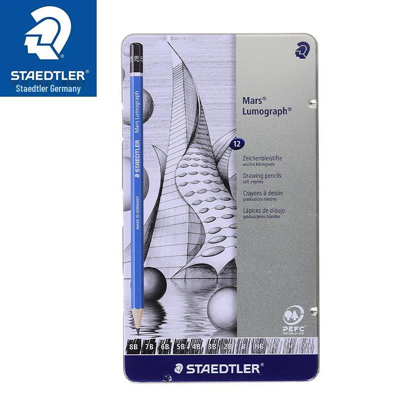 STAEDTLER Professional Sketching Pencils, Blue Barrel, 12-Piece Iron Box Set Iron Box Set