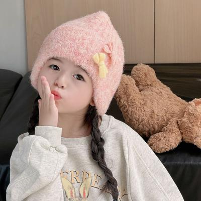 Children's Hats New Bow Korean Style Children's Knitted Hat Wool Warm Windproof Thickened Ear Protection Woolen Hat